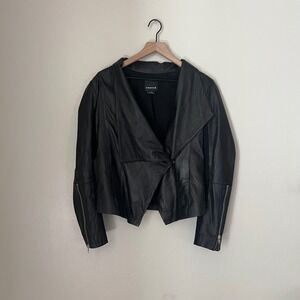 Trouve Black Leather Jacket‎ Size L Asymmetrical Moto Zip Sleeve Women's